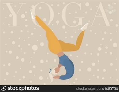 Vector cartoon illustration in modern concept of yoga exercises. Girl practices meditation on nature. Young and happy character meditating in a park. Active and healthy lifestyle concept