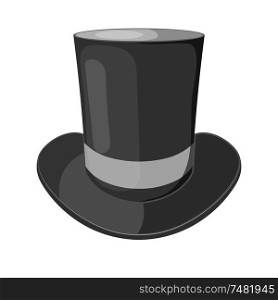 Vector cartoon illustration of a black cylinder hat on a white background