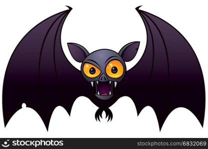 Vector cartoon illustration of a Halloween Vampire Bat with big orange eyes.