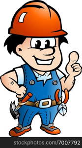 Vector Cartoon illustration of a Happy Construction Worker or Handyman