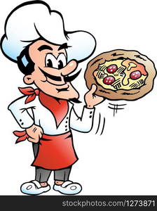 Vector Cartoon illustration of a happy Italian Pizza Chef Baker