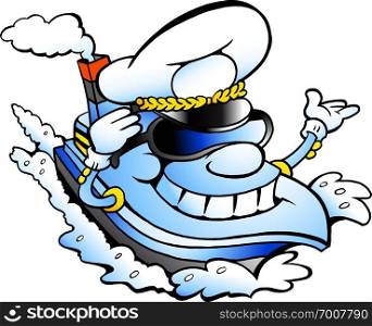Vector Cartoon illustration of a Happy Ship Captain Mascot