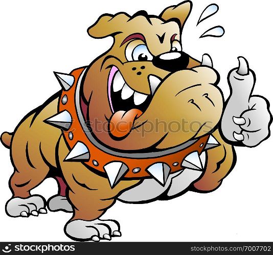 Vector Cartoon illustration of an excited Strong Muscular Bull Dog giving Thumb Up