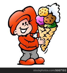 Vector Cartoon illustration of an happy Elf with a Ice Cream Cone