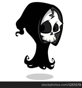 Vector cartoon illustration of spooky Halloween death , skeleton character mascot isolated on white background. Grim reaper