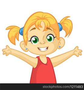 Vector cartoon little girl dancing. Illustration of little girl with blond hair