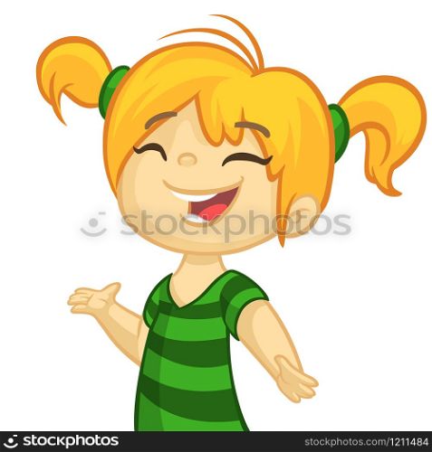 Vector cartoon little girl dancing. Illustration of little girl with blond hair