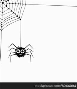 vector cartoon of hanging spider and web network
