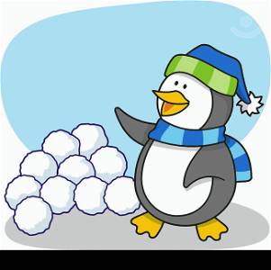 Vector cartoon of little penguin with snow