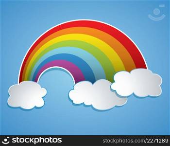 vector cartoon of rainbow and clouds in the sky