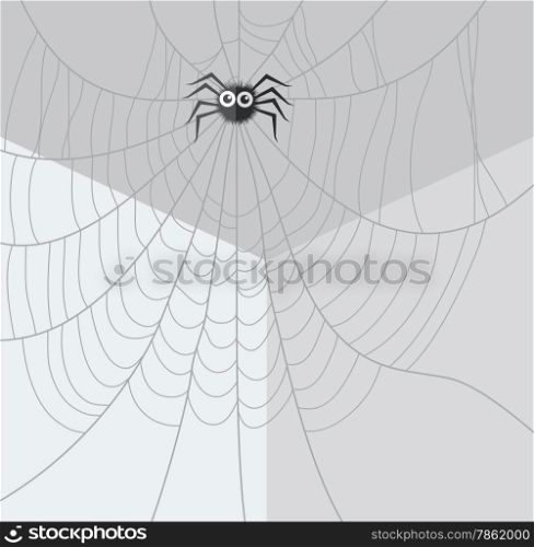 vector cartoon of spider and web network in the corner of the room