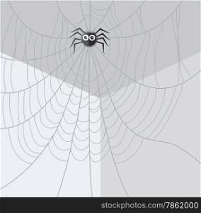 vector cartoon of spider and web network in the corner of the room