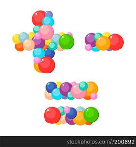 Vector cartoon plus, minus, equals for kids of the colored balls.