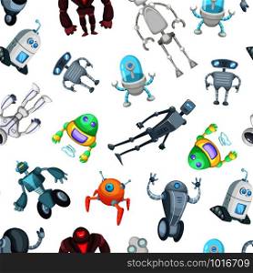 Vector cartoon robots pattern or background illustration. Background pattern robots toy, cyborg futuristic. Vector cartoon robots pattern or background illustration