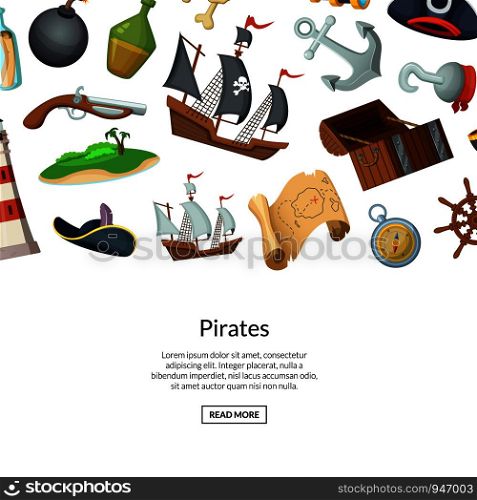 Vector cartoon sea pirates background with place for text illustration. Vector cartoon sea pirates background
