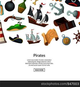 Vector cartoon sea pirates background with place for text illustration. Vector cartoon sea pirates background