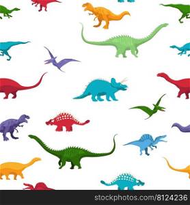 Vector cartoon seamless pattern with dinosaurus over white