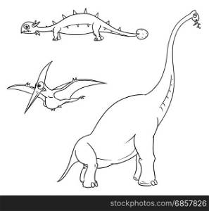 Vector Cartoon Set 01 of ancient dinosaur monster - ankylosaurus, brachiosaurus, pterodactylus
