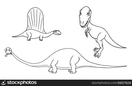 Vector Cartoon Set 03 of ancient dinosaur monster - Dimetrodon, Brontosaurus, Tyrannosaurus