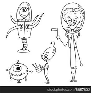Vector Cartoon Set 03 of friendly alien astronauts