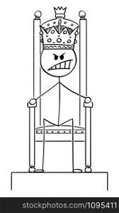 Vector cartoon stick figure drawing conceptual illustration of angry man or king sitting on royal throne with crown on the head.. Vector Cartoon Illustration of Angry Man or King Sitting on the Royal Throne