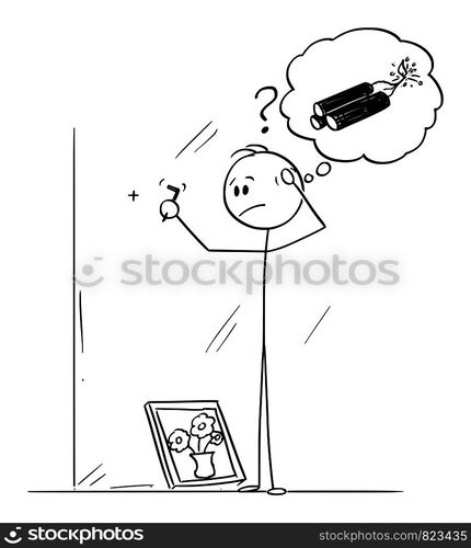 Vector cartoon stick figure drawing conceptual illustration of clumsy ...