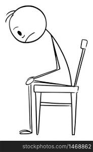 Vector cartoon stick figure drawing conceptual illustration of depressed or sad man in stress sitting on chair.. Vector Cartoon Illustration of Depressed or Sad Man in Stress or Problem Sitting on Chair