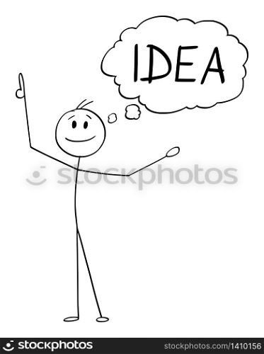 Vector cartoon stick figure drawing conceptual illustration of happy smiling man or businessman who just got an idea.. Vector Cartoon Illustration of Smiling Happy Man or Businessman Who Just Got an Idea