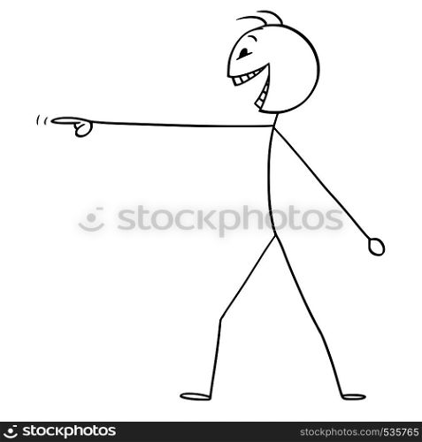 Vector cartoon stick figure drawing conceptual illustration of mad or crazy man or person pointing his finger and laughing.. Vector Cartoon of Crazy or Mad Man or Businessman Pointing His Finger and Laughing