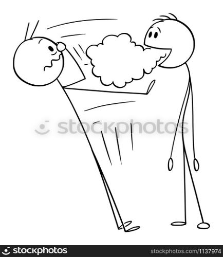 Vector cartoon stick figure drawing conceptual illustration of man with bad breath, bad smell is coming from his mouth.. Vector Cartoon Illustration of Man with Bad Breath, Bad Smell Is Coming From His Mouth