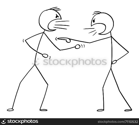 Vector cartoon stick figure drawing conceptual illustration of two angry men arguing or fighting.. Vector Cartoon of Two Angry Men Arguing or Fighting