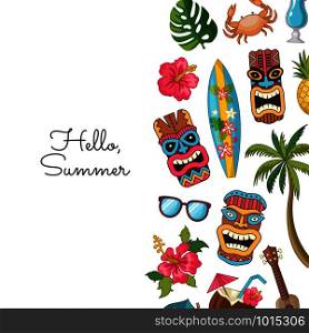 Vector cartoon summer travel elements background illustration. Banner hello summer. Vector cartoon summer travel elements background illustration