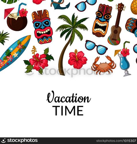 Vector cartoon summer travel elements background illustration. Banner vacation travel. Vector cartoon summer travel elements background illustration