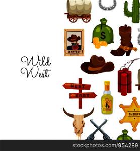 Vector cartoon wild west elements background with place for text illustration. Sheriff star and hat. Vector cartoon wild west elements background with place for text illustration