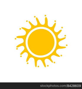 Vector cartoon yellow sun Shining light rays to heat the summer. Isolated on white background.