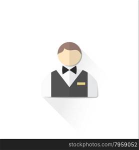 vector casino service staff croupier with butterfly bow and gold badge flat design isolated illustration on white background with shadow &#xA;
