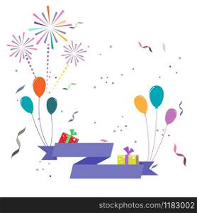 Vector celebration greeting card with balloons and ribbon colorful on a white background. flat design style.