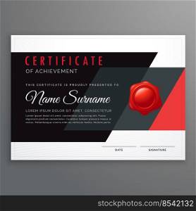 vector certificate design in modern black and red geometric shapes