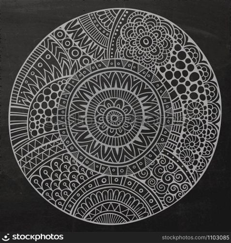 Vector chalkboard decorative hand drawn circle sketch background. Vector chalkboard circle sketch background