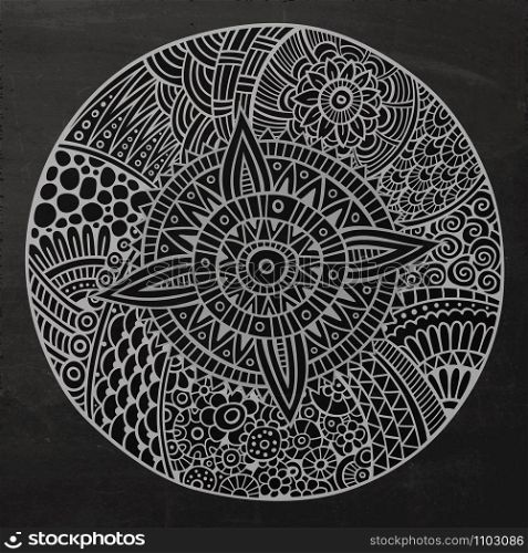 Vector chalkboard decorative hand drawn circle sketch background. Vector chalkboard circle sketch background