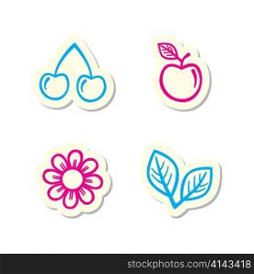 Vector Cherry, Apple, Flower and Leaf Icons