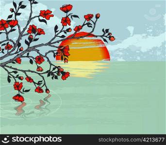 vector cherry branch with background