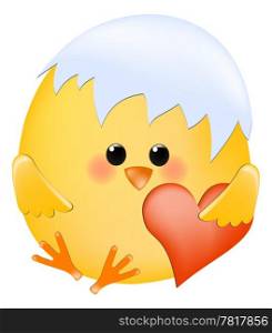 Vector chick in shell with red heart