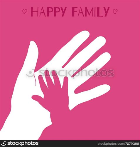 Vector child&rsquo;s hand. Child&rsquo;s hand with mother&rsquo;s hand on pink background.