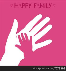 Vector child&rsquo;s hand. Child&rsquo;s hand with mother&rsquo;s hand on pink background.