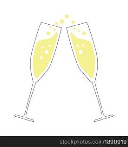 Vector chin chin party illustration. Two wine champagne glasses cheering isolated icon.
