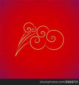 vector chinese asian style clouds. vector gold outline asian style traditional Chinese wind clouds yellow contour illustration design on red background
