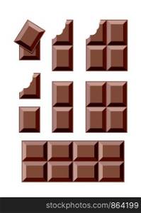 vector chocolate bar pieces isolated on white background. milk chocolate blocks with a bite. eps10 illustration