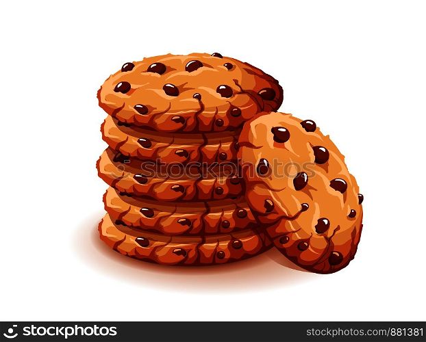 Vector chocolate crumbs chips isolated on white background. Homemade choco chip cookies vector illustration. Vector chocolate crumbs chips isolated on white background. Realistic homemade choco chip cookies vector illustration.