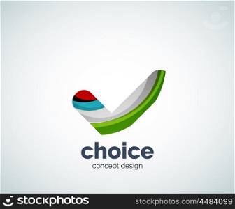 Vector choice concept, tick logo template, abstract business icon